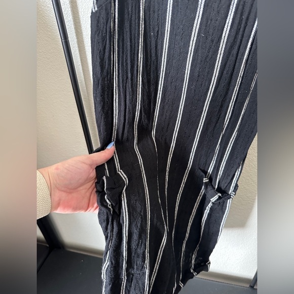 Billabong black white stripe linen blend pocket tank top tunic mini dress - Picture 2 of 4